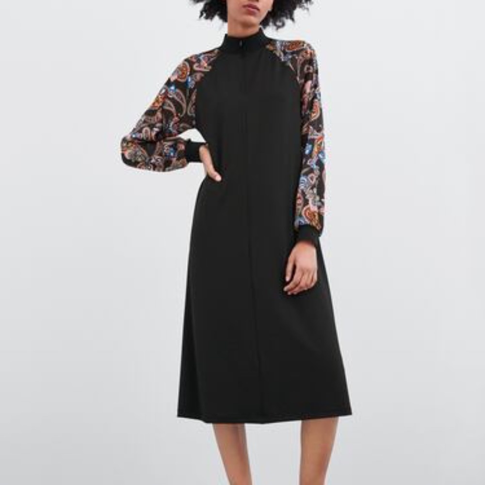 NWT Zara Size Contrasting Boho Midi Dress M